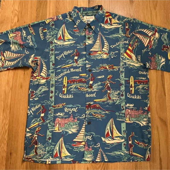 Vintage Alfred Shaheen by Reyn Spooner Rayon Hawaiian Shirt sz M Surf Sailboats‎